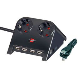 Разклонител за бюро 2-ка + 4 USB порта 1.8m кабел черен